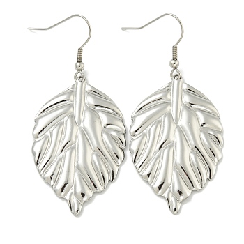 Non-Tarnish Leaf 304 Stainless Steel Dangle Earrings, Polishing, Stainless Steel Color, 60x27mm