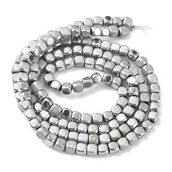 Vacuum Plating Electroplate Non-magnetic Synthetic Hematite Beads Strands, Matte Style Beads, Cube, Silver Plated, 3x3x3mm, Hole: 1mm, about 142pcs/strand, 15.70''(39.88cm)