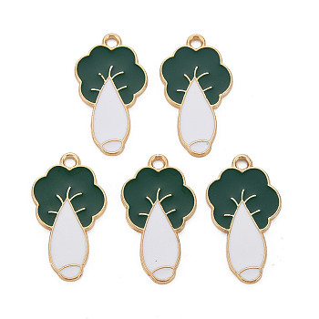 Alloy Enamel Pendants, Cadmium Free & Lead Free, Light Gold, Chinese Cabbage, Green, 26.5x15x1.5mm, Hole: 1.8mm