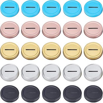 Fingerinspire Tinplate Coin Slot Bank Lids, Mason Jar Lid, Mixed Color, 7.2x1.4cm, 5pcs/color, 5 colors, 25pcs/set