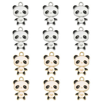 12Pcs 2 Colors Alloy Enamel Pendants, Panda Charm, Platinum & Golden, 21.5x14.5x1mm, Hole: 2mm, 6pcs/color