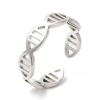 Non-Tarnish 201 Stainless Steel Ring, Open Cuff Ring, DNA Molecule Double Helix Structure Ring for Men Women, Stainless Steel Color, US Size 6 1/4(16.7mm)