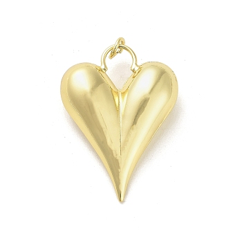 Rack Plating Brass Pendants, Cadmium Free & Lead Free, Long-Lasting Plated, Hollow Heart, Real 18K Gold Plated, 38x28x10mm, Hole: 4mm