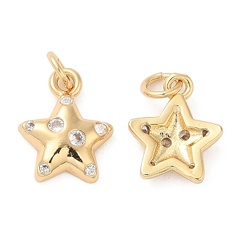 Rack Plating Brass Micro Pave Clear Cubic Zirconia Charms, with Jump Ring, Long-Lasting Plated, Cadmium Free & Lead Free, Star Charm, Real 18K Gold Plated, 14x11x3mm, Hole: 3mm