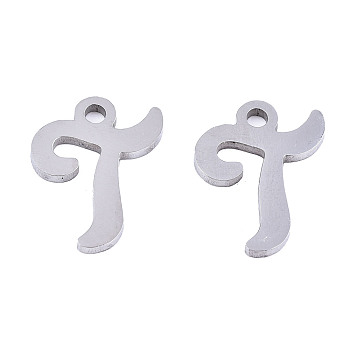 201 Stainless Steel Charms, Laser Cut, Alphabet, Stainless Steel Color, Letter.T, 12x9.5x1mm, Hole: 1.4mm
