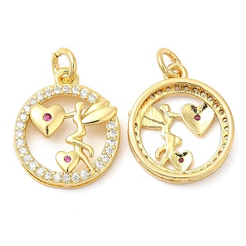 Brass Micro Pave Cubic Zirconia Pendants, Flat Round, Real 18K Gold Plated, 17x14x4mm, Hole: 3mm