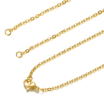 304 Stainless Steel Cable Chain Necklace Making, with Lobster Claw Clasps, Golden, 21.8 inch~22.1 inch(55.5~56.3cm), 1.5mm, Hole: 2.5mm