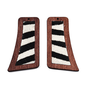 Eco-Friendly Cowhide Leather Big Pendants, with Dyed Wood, Sickle with Leopard Print Pattern, Black, 56x30x3mm, Hole: 1.5mm