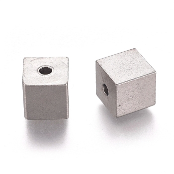 201 Stainless Steel Beads, Cube, Stainless Steel Color, 8x8x8mm, Hole: 2mm
