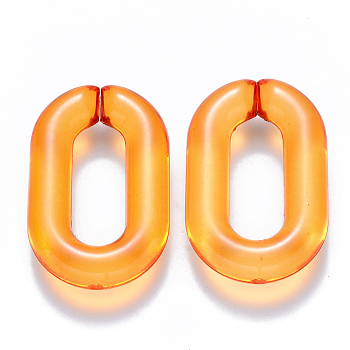 Transparent Acrylic Linking Rings, Quick Link Connectors, for Cable Chains Making, Oval, Orange, 31x19.5x5.5mm, Inner Diameter: 19.5x7.5mm