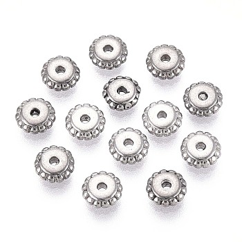 Non-Tarnish 304 Stainless Steel Disc Beads, Flower, Stainless Steel Color, 5x2mm, Hole: 1.4mm