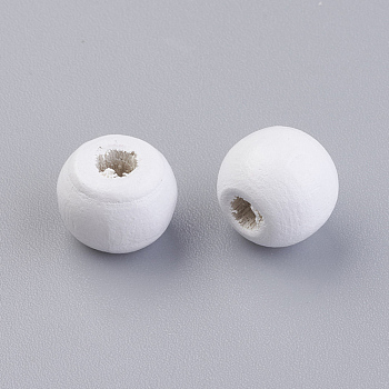 Natural Wood Beads, Dyed, Round, White, 10x9mm, Hole: 3mm, about 1850pcs/500g