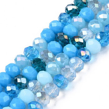 Electroplate Glass Beads Strands, Faceted, Rondelle, Deep Sky Blue, 5.5~6x5mm, Hole: 1mm, about 90~92pcs/strand, 16.54 inch~16.93 inch(42~43cm)