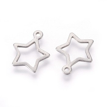 304 Stainless Steel Open Pendants,, Star, Stainless Steel Color, 13x11x0.8mm, Hole: 1mm