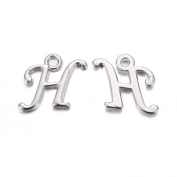 Platinum Plated Alloy Letter Pendants, Rack Plating, Cadmium Free & Lead Free, Letter.H, 12x12x2mm, Hole: 1.5mm