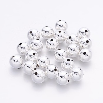 Brass Beads, Seamless Round Beads, Nickel Free, Silver Color, Size: about 8mm in diameter, hole: 2mm