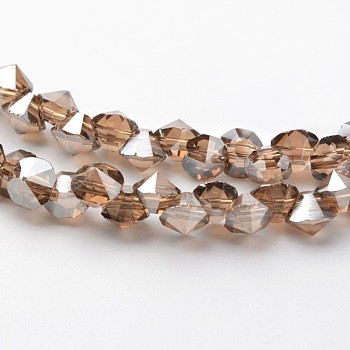 Electroplate Glass Bead Strands, Pearl Luster Plated, Faceted, Diamond, Tan, 4x4mm, Hole: 1mm, about 143pcs/strand, 11.8 inch