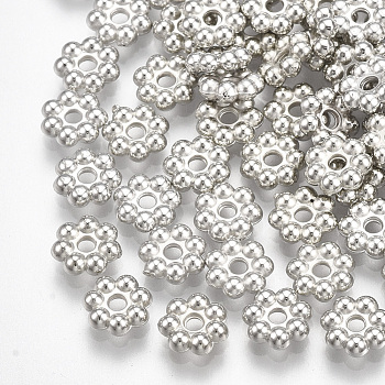 CCB Plastic Spacer Beads, Flower, Platinum, 6.5x2mm, Hole: 1.5mm