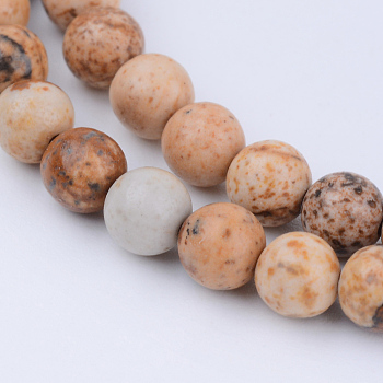 Natural Picture Jasper Beads Strands, Round, 8~8.5mm, Hole: 1mm, about 47pcs/strand, 15.5 inch