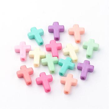 Opaque Acrylic Beads, Cross, Mixed Color, 15.5x12x4mm, Hole: 2mm, about 1380pcs/500g