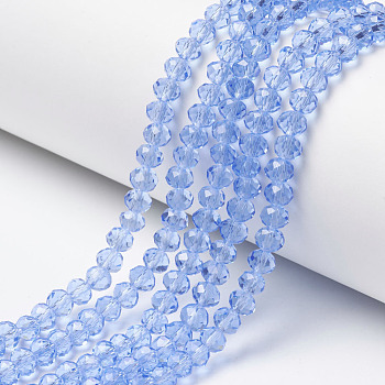 Glass Beads Strands, Faceted, Rondelle, Light Sky Blue, 6x5mm, Hole: 1mm, about 83~85pcs/strand, 38~39cm