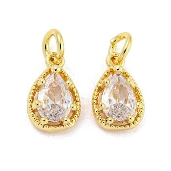 Brass Micro Pave Clear Cubic Zirconia Pendants, Teardrop, Real 18K Gold Plated, 9.5x6x3.5mm, Hole: 2.4mm