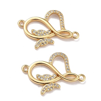 Brass Micro Pave Clear Cubic Zirconia Links Connectors, Infinity with Butterfly, Real 18K Gold Plated, 18x25x2.5mm, Hole: 1.4mm