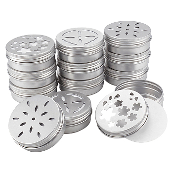 Elite Aluminium Shallow Round Candle Tins, with Hollow Lids, Empty Tin Storage Containers, Mixed Shapes, 7x2.6cm, Inner Diameter: 6.4cm, 4pcs/style