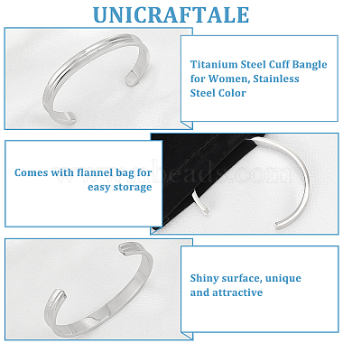 1Pc Titanium Steel Grooved Open Cuff Bangle for Women(BJEW-UN0001-42P)-5