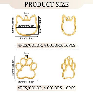 32Pcs 8 Styles Cat Head Paw Print Alloy Open Back Bezel Charms(PALLOY-OC0002-99)-2