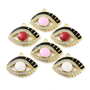 Real 18K Gold Plated Mixed Color Horse Eye Brass+Cubic Zirconia+Enamel Pendants