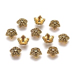 Tibetan Style Alloy Bead Caps, Lead Free, 5-Petal, Flower, Antique Golden, 10x4mm, Hole: 1mm(X-TIBEB-A24621-AG-LF)