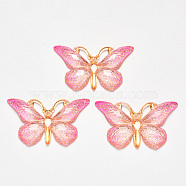 Transparent Acrylic Pendants, with Plated Bottom, Butterfly, Pearl Pink, 23x38x5mm, Hole: 1.2mm(X-TACR-R140-08B)