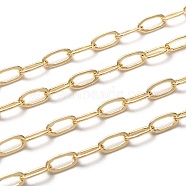 Brass Paperclip Chains, Flat Oval, Drawn Elongated Cable Chains, with Spool, Long-lasting Plated, Soldered, Golden, 6.5x3x0.5mm, about 65.61 Feet(20m)/roll(CHC-I036-26G)