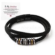 Word Love You Forever Leather Braided Triple Layer Multi-strand Bracelet, Inspirational Graduation Birthday Gifts for Son Grandson, Black, 8-7/8 inch(22.5cm)(JB751A)