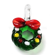 Colorful Transparent Handmade Lampwork Pendants for Christmas, Christmas Wreath, 29x18x10mm, Hole: 5mm(LAMP-A004-01A)