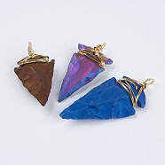 Electroplate Natural Indian Agate Pendants, with Brass Findings, Arrow, 42~54x21~24x5~8mm, Hole: 4mm(G-L479-24)