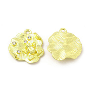 Rack Plating Alloy Rhinestone Pendants, Lotus Leaf with Frog Charms, Cadmium Free & Nickel Free & Lead Free, Light Gold, 19x18x4.5mm, Hole: 1.6mm(FIND-C018-15LG)