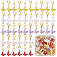 50Pcs Alloy Enamel Pendants Decoration, with Zinc Alloy Lobster Claw Clasps, Butterfly, Mixed Color, 36mm(HJEW-SC0001-20)