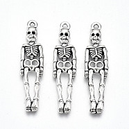 Tibetan Style Alloy Pendants, Lead Free & Cadmium Free, Skeleton, Antique Silver, 39x9.5x2.5mm, Hole: 1.5mm, about 360pcs/500g(TIBE-S323-056AS-RS)