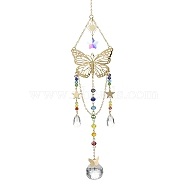 Glass Pendant Decorations, with Brass & Stainless Steel Finding, Butterfly, Golden, 292mm(HJEW-TA00139)