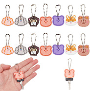 21pcs 7 styles PVC Anti-Lost Key Sleeve Pendant Decorations, with Iron Ball Chains, Key Identifier Caps, Mixed Shapes, 60~62mm, 3pcs/style(HJEW-GO0001-07)