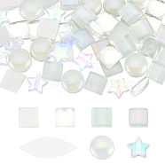 140Pcs 7 Styles Glass Cabochons & Plastic Beads, Mosaic Tiles, Rainbow Iridescent & Transparent, Flat Round & Star & Square & Petal, Mixed Color, 10~26x10~12x2.5~6mm, 20Pcs/style(DIY-FG0004-85)