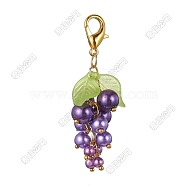 Glass Pendant Decorations, with Zinc Alloy Lobster Claw Clasps, Grape Shape, Purple, 57~60mm(HJEW-CJ00030)