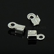 Iron Folding Crimp Ends, Fold Over Crimp Cord Ends, Silver Color Plated, 9x3.5x4mm, Hole: 2mm(E033Y-S)