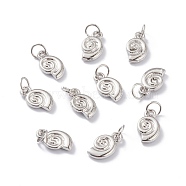 Alloy Charms, Long-Lasting Plated, with Jump Rings, Snail Shell, Real Platinum Plated, 12x7x2mm, Jump Ring: 5x1mm, Inner Diameter: 3mm (KK-A149-11P)