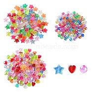 350Pcs 3 Style Transparent Acrylic & Plastic Beads, Heart & Star & Round, Mixed Color, 8mm, Hole: 1.8mm(OACR-FS0001-01)