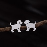 Stainless Steel Small Animal Stud Earrings for Women, Dog, Left and Right, Stainless Steel Color, 60x40mm(PW-WG5B49B-02)