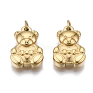 304 Stainless Steel Charms, with Jump Rings, Bear, Real 14K Gold Plated, 14.5x10x3.5mm, Jump Ring: 3.8x0.6mm, 2.6mm inner diameter(STAS-S116-413G)