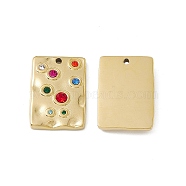 Vacuum Plating 201 Stainless Steel Rhinestone Pendants, Real 18K Gold Plated, Rectangle Charms, Colorful, 22.5x15.5x3.5mm, Hole: 1.4mm(STAS-J401-VC794)